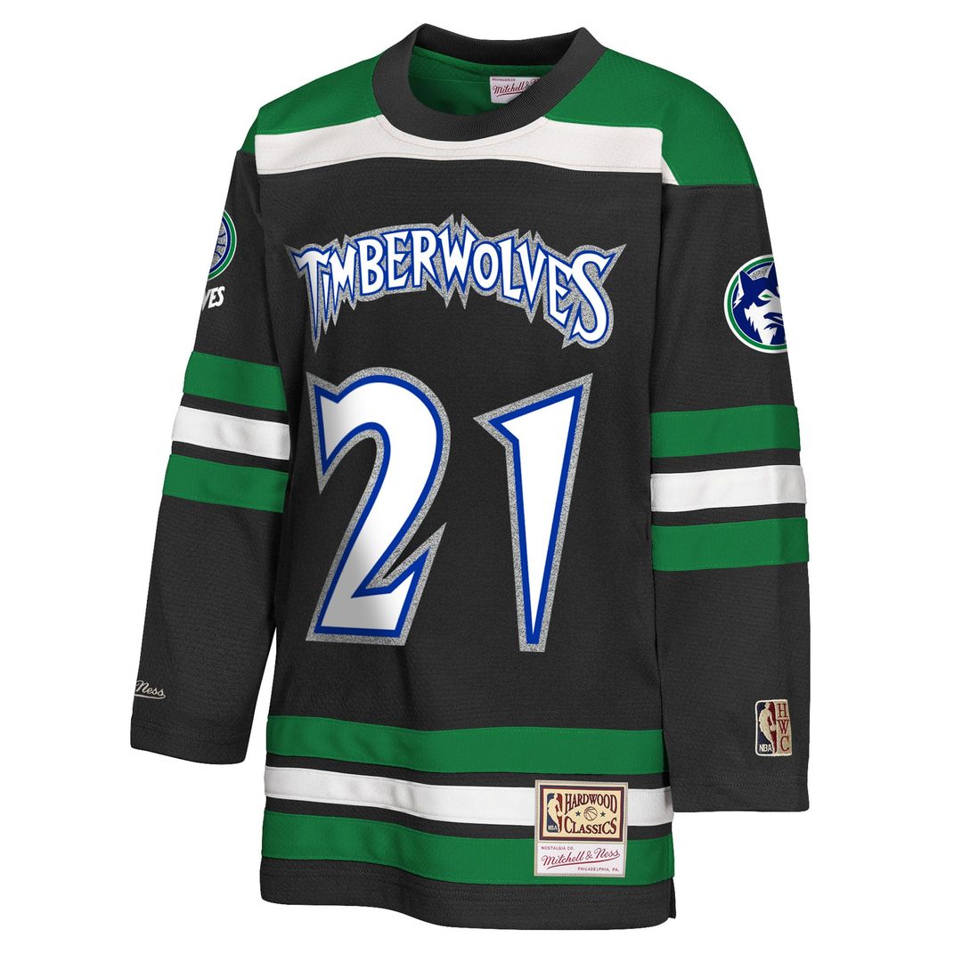 Minnesota Timberwolves Kevin Garnett Mitchell & Ness Youth Maxxed Out 2.0 Fashion Hockey Jersey - Black