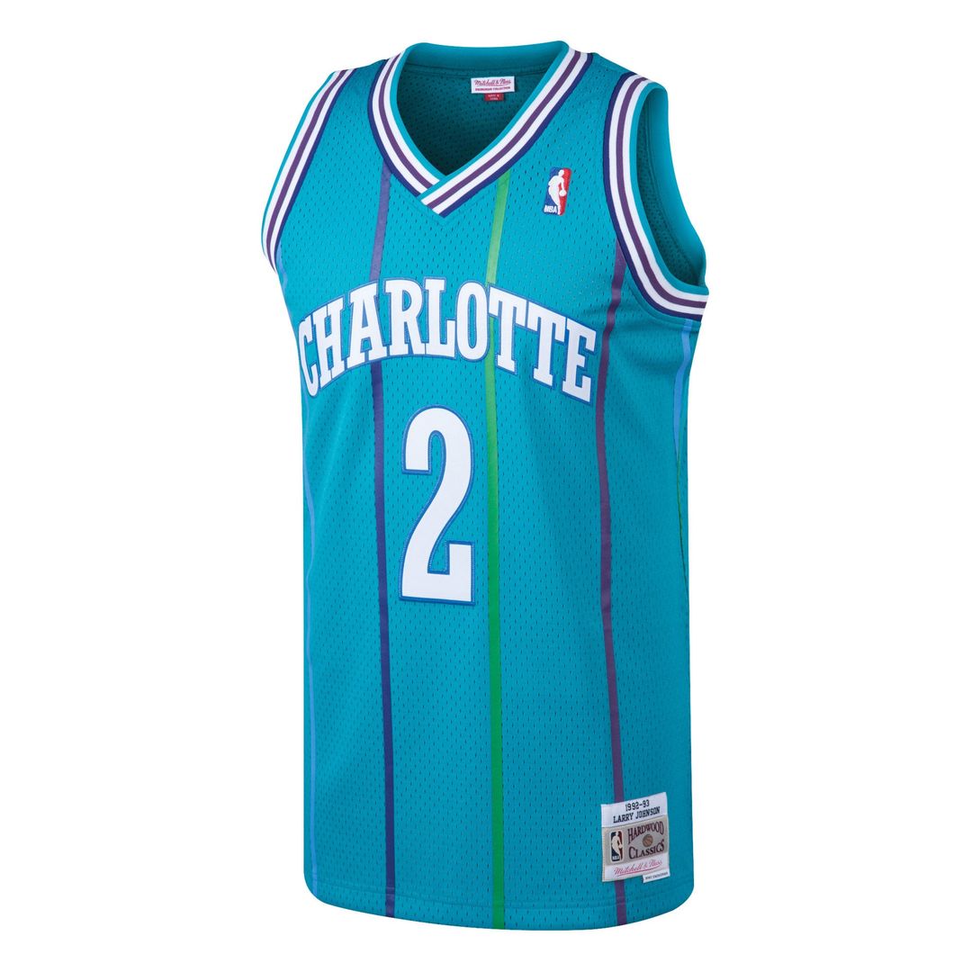 Charlotte Hornets Larry Johnson Mitchell & Ness 1992/93 Hardwood Classics Swingman Jersey - Teal